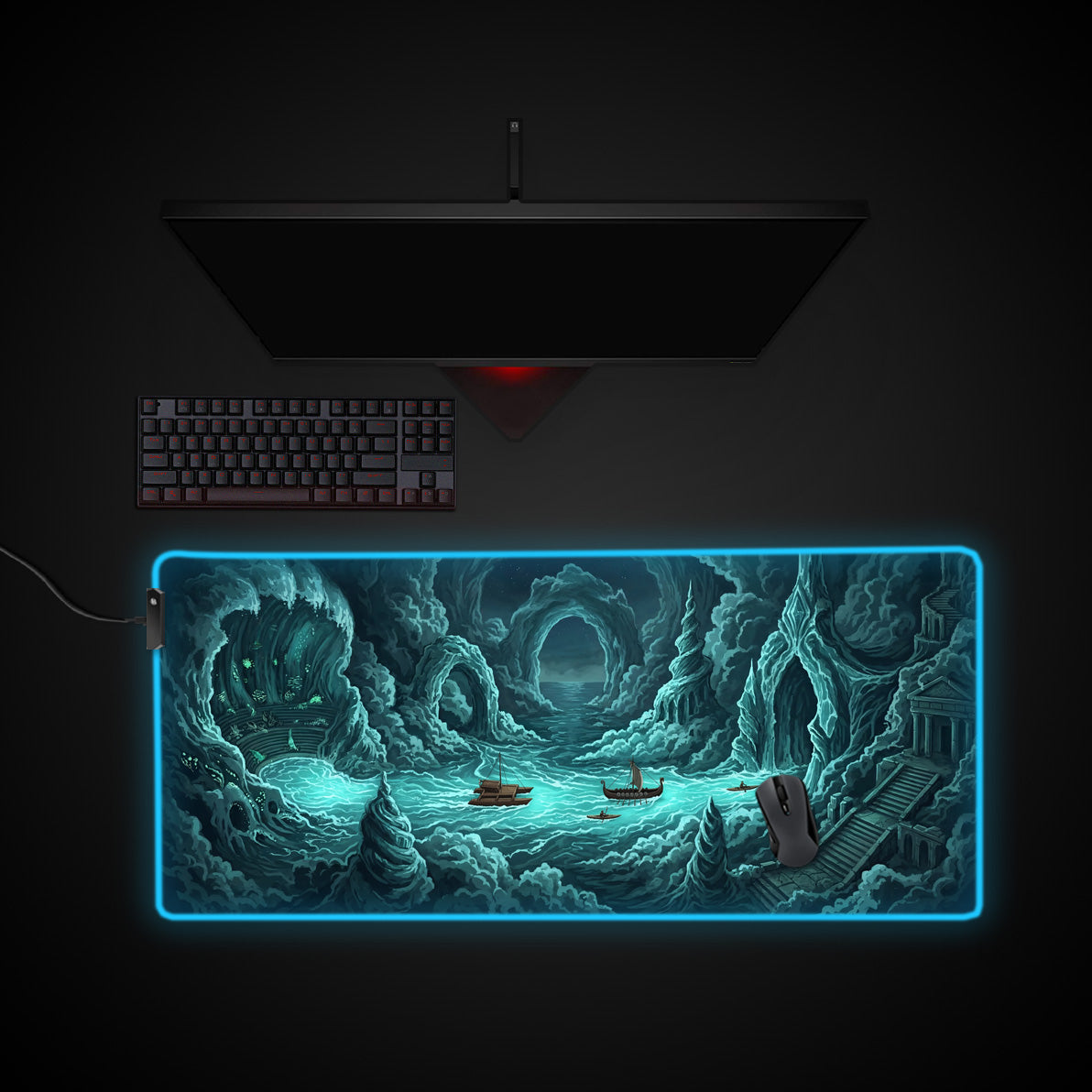 Forgotten Realm desk mat with RGB edge lighting