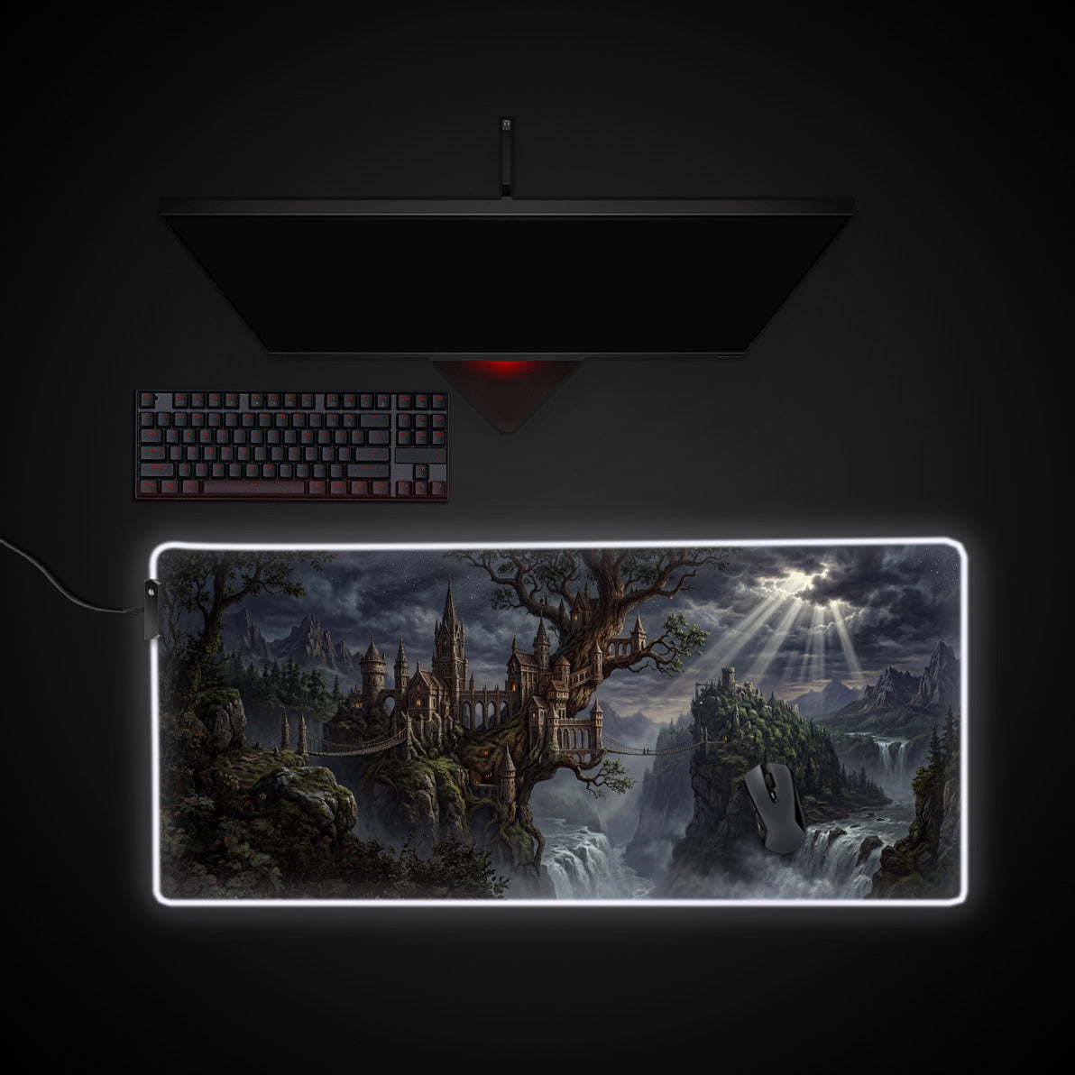 Roots of Ruin desk mat with RGB edge lighting