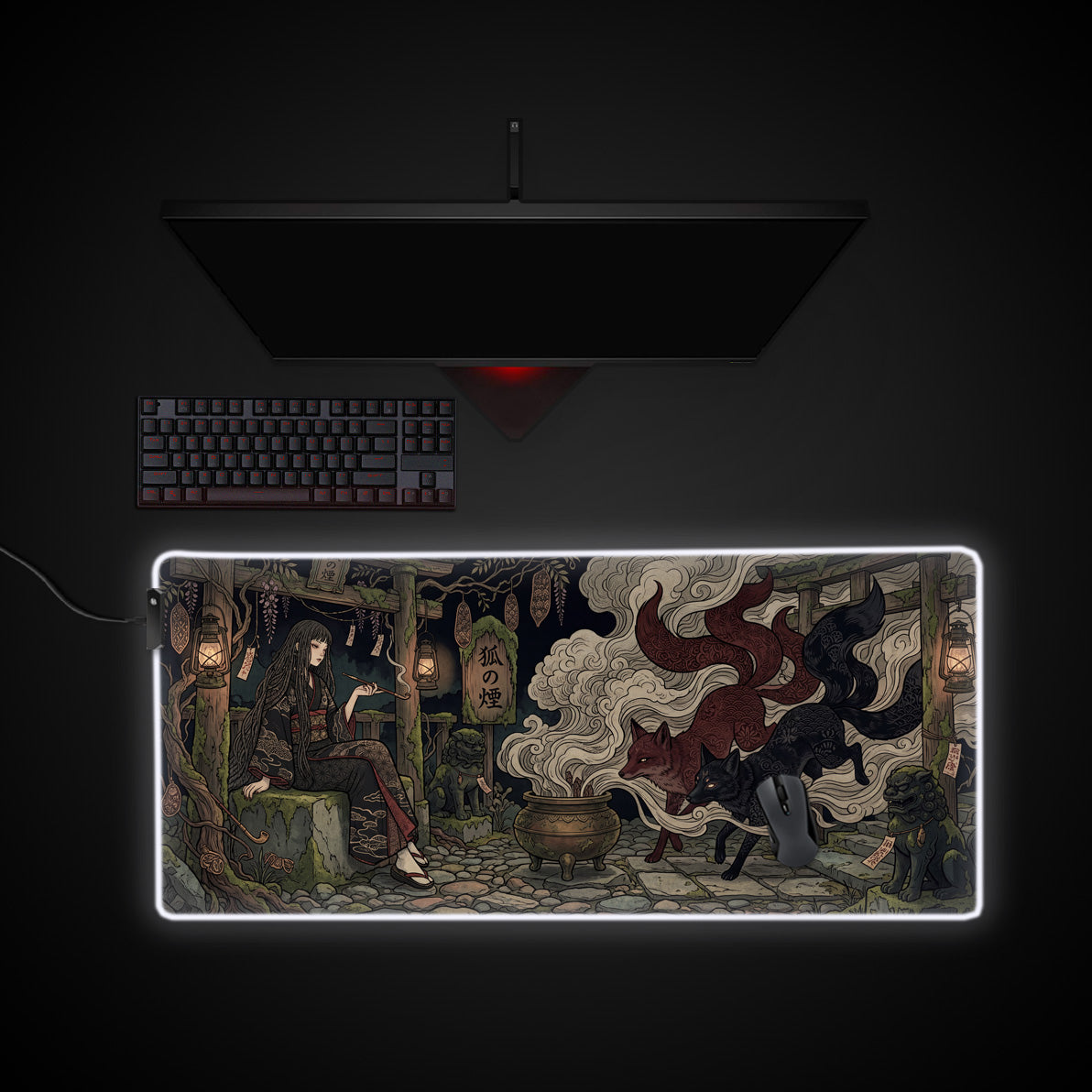 Yokai Incense desk mat with RGB edge lighting