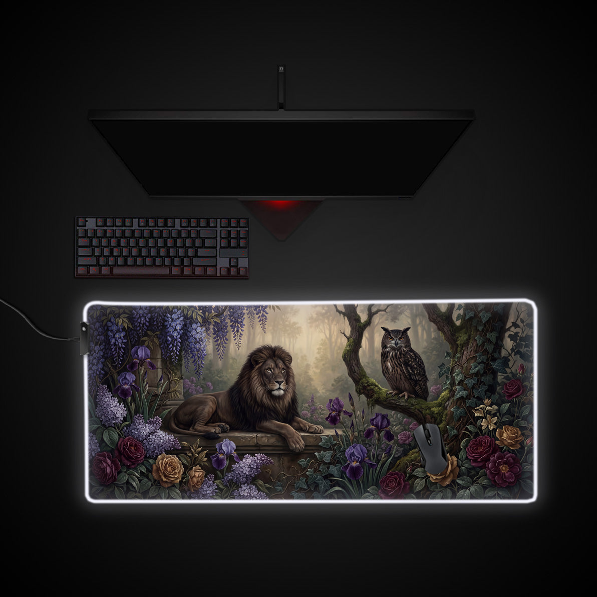 Mystic Wardens desk mat with RGB edge lighting