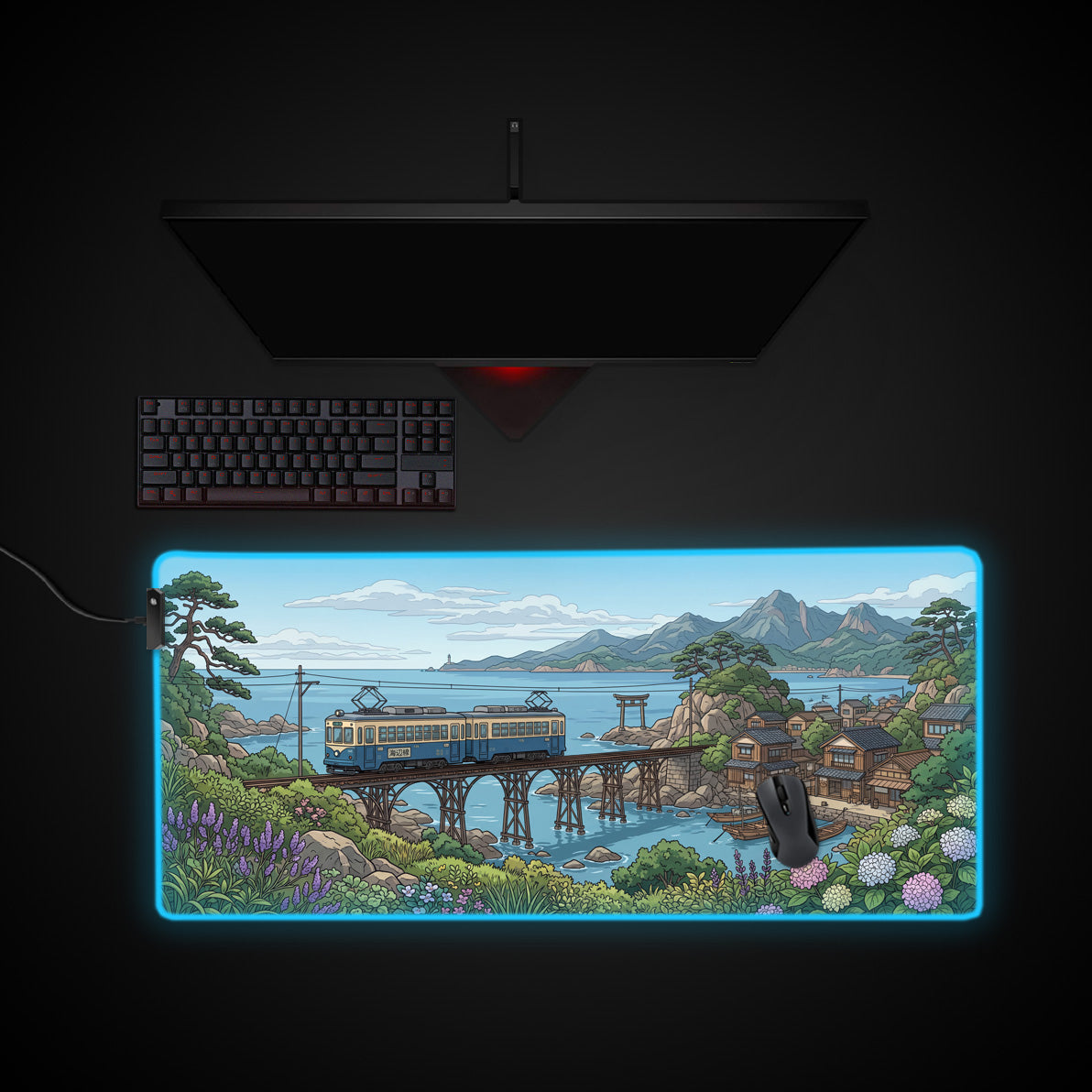 Coastal Transit desk mat with RGB edge lighting