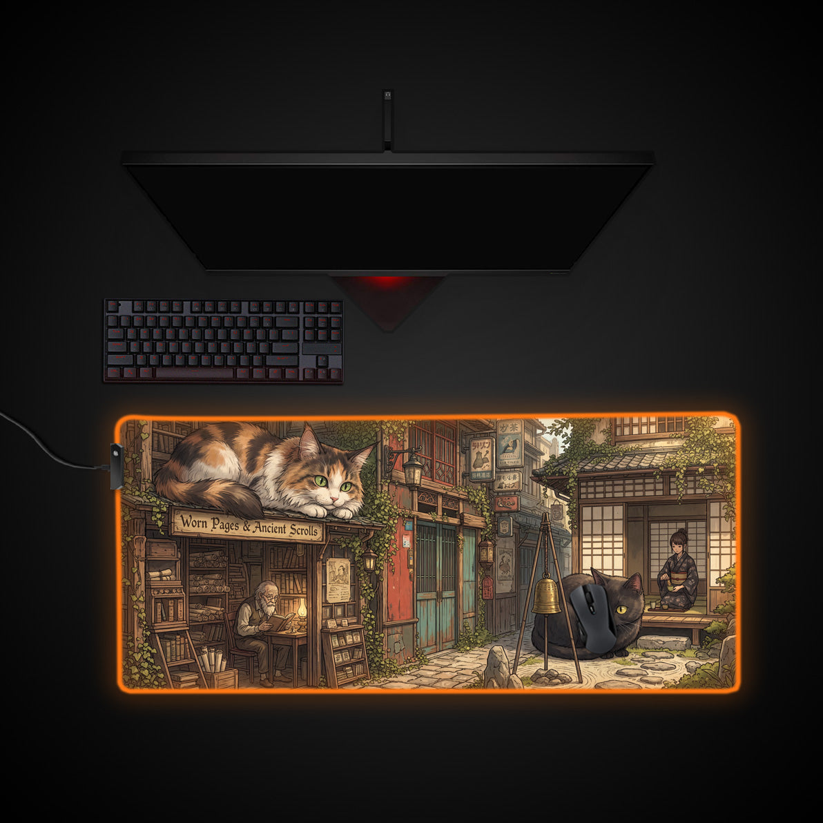 Guardian Cats desk mat with RGB edge lighting