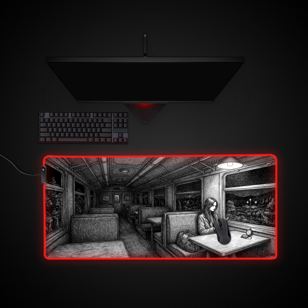 Night Train desk mat with RGB edge lighting