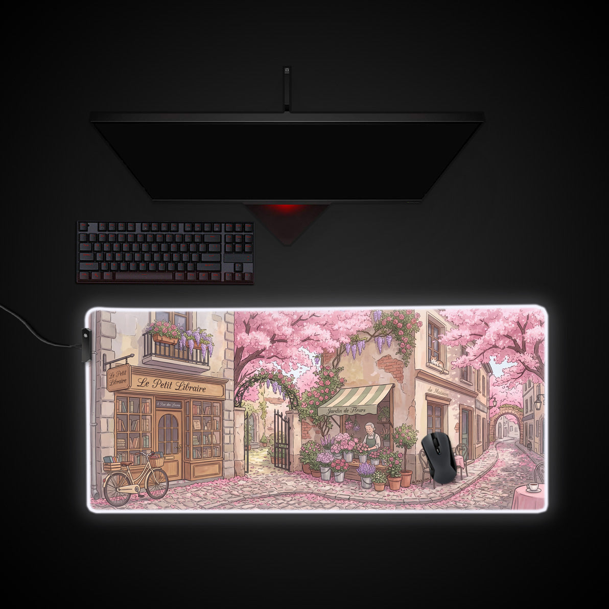 Parisian Spring desk mat with RGB edge lighting