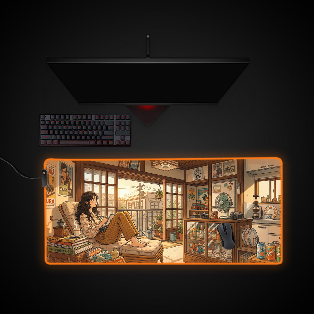Sunlit Nostalgia desk mat with RGB edge lighting