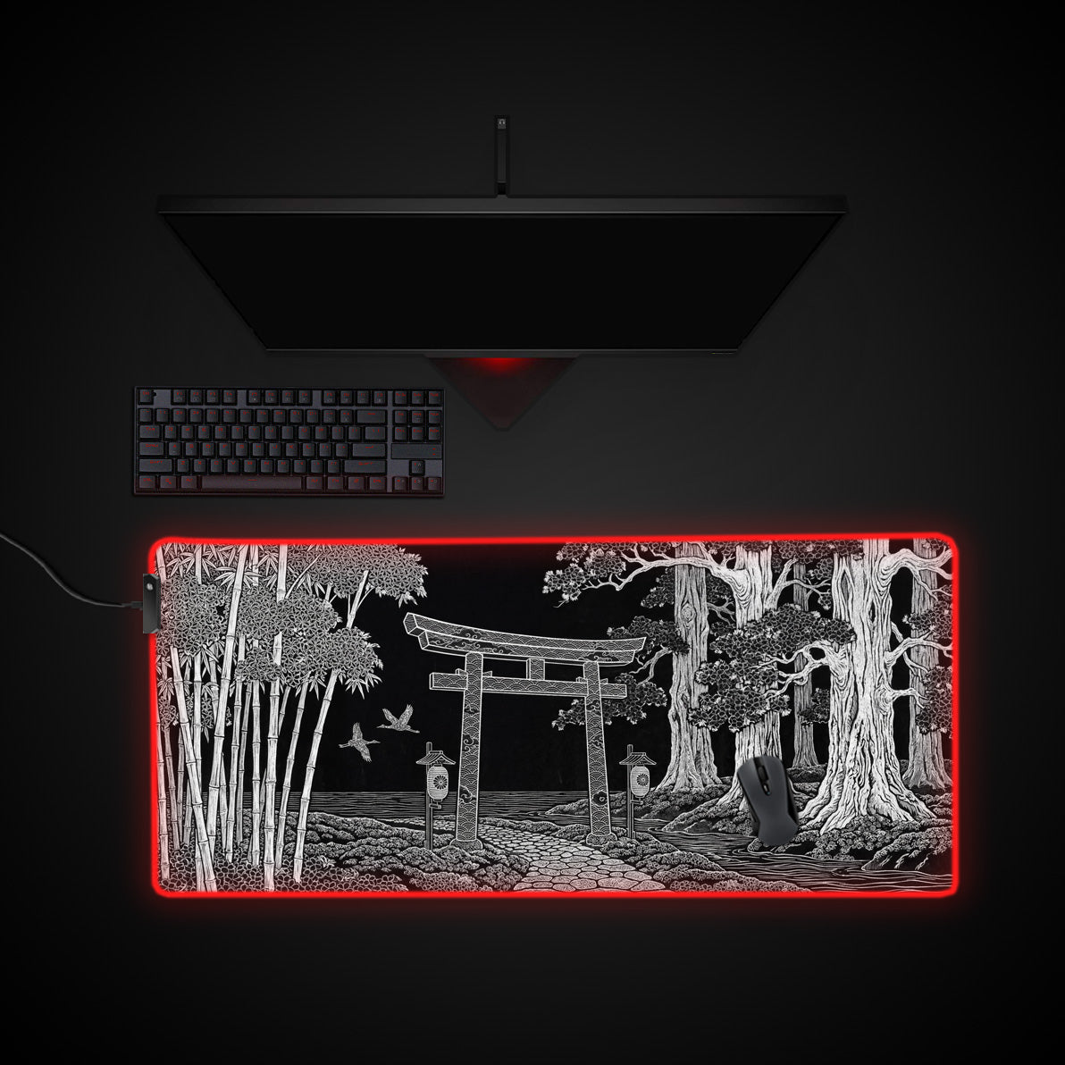 Ancient Threshold desk mat with RGB edge lighting
