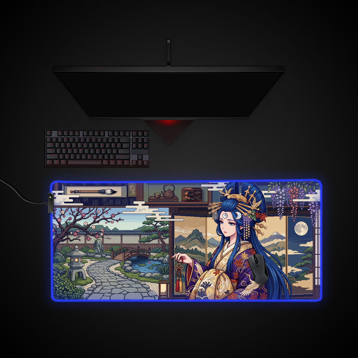 Lunar Empress desk mat with RGB edge lighting