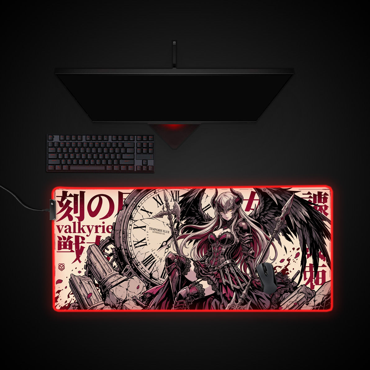 Shattered Hours desk mat with RGB edge lighting