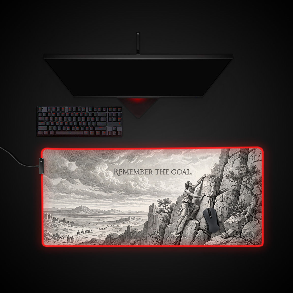 Remember The Goal desk mat with RGB edge lighting