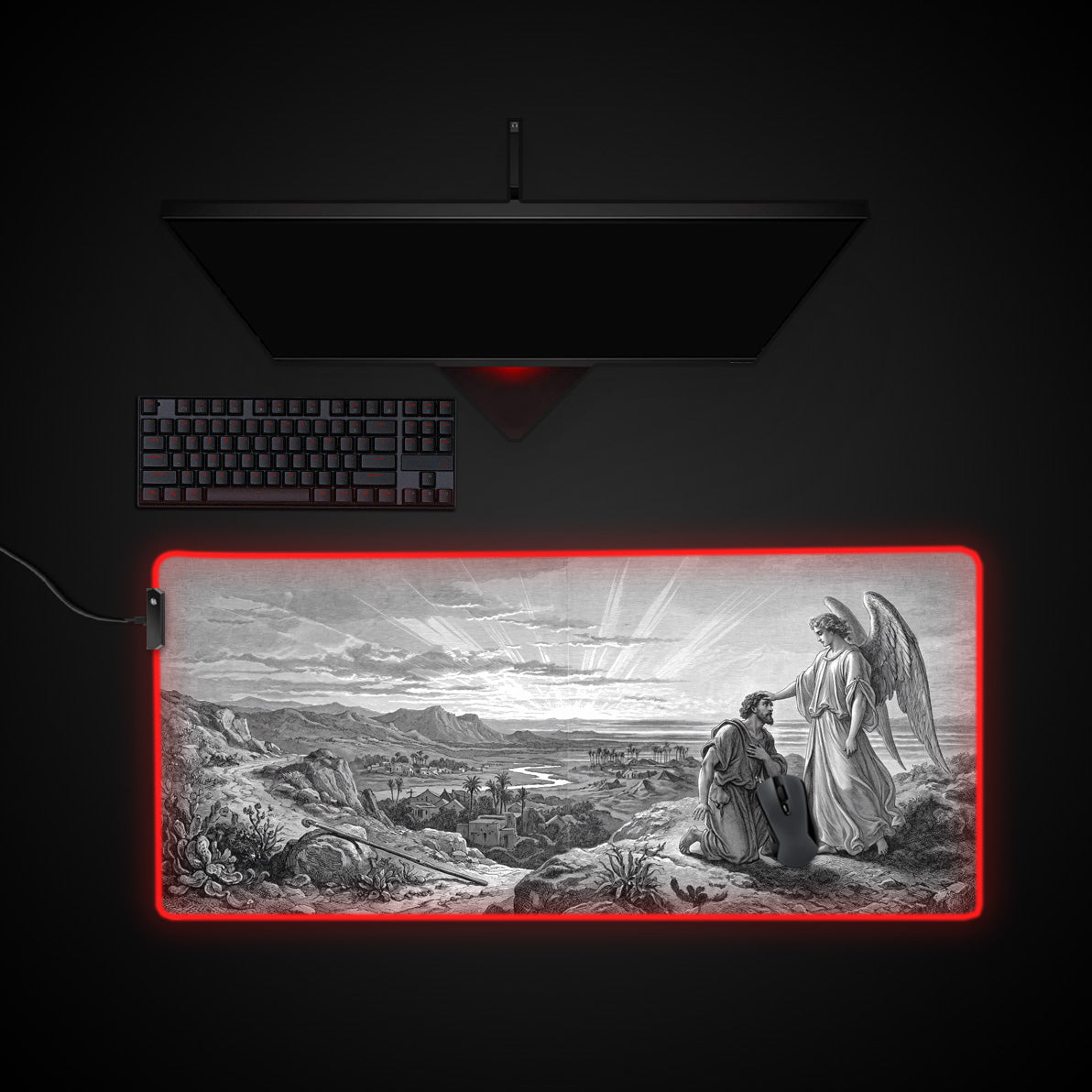 The Awakening desk mat with RGB edge lighting