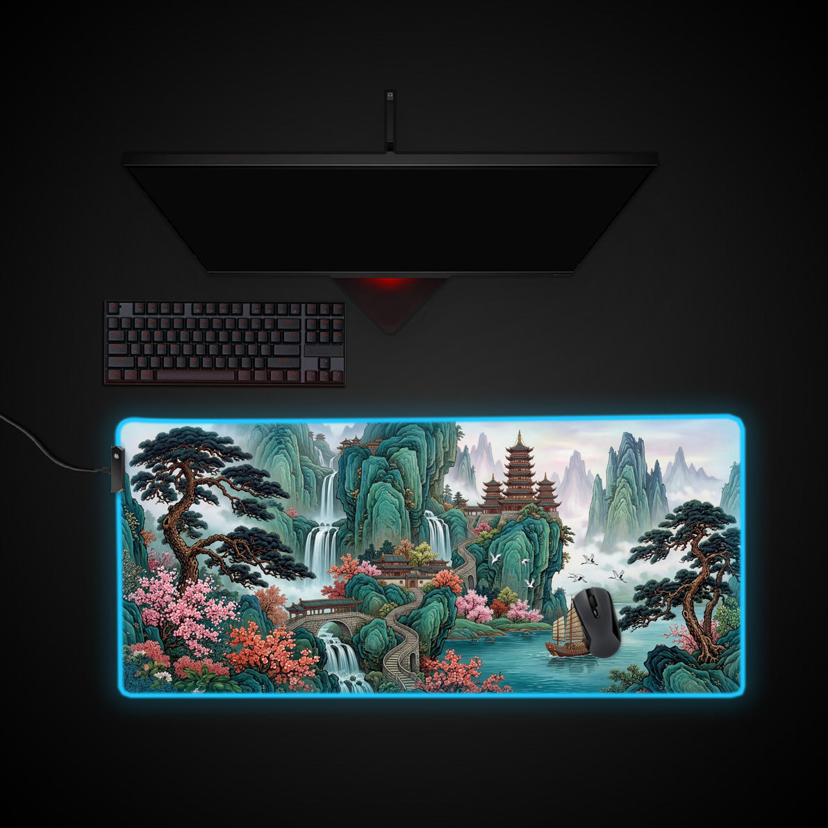 Jade Peak Retreat desk mat with RGB edge lighting