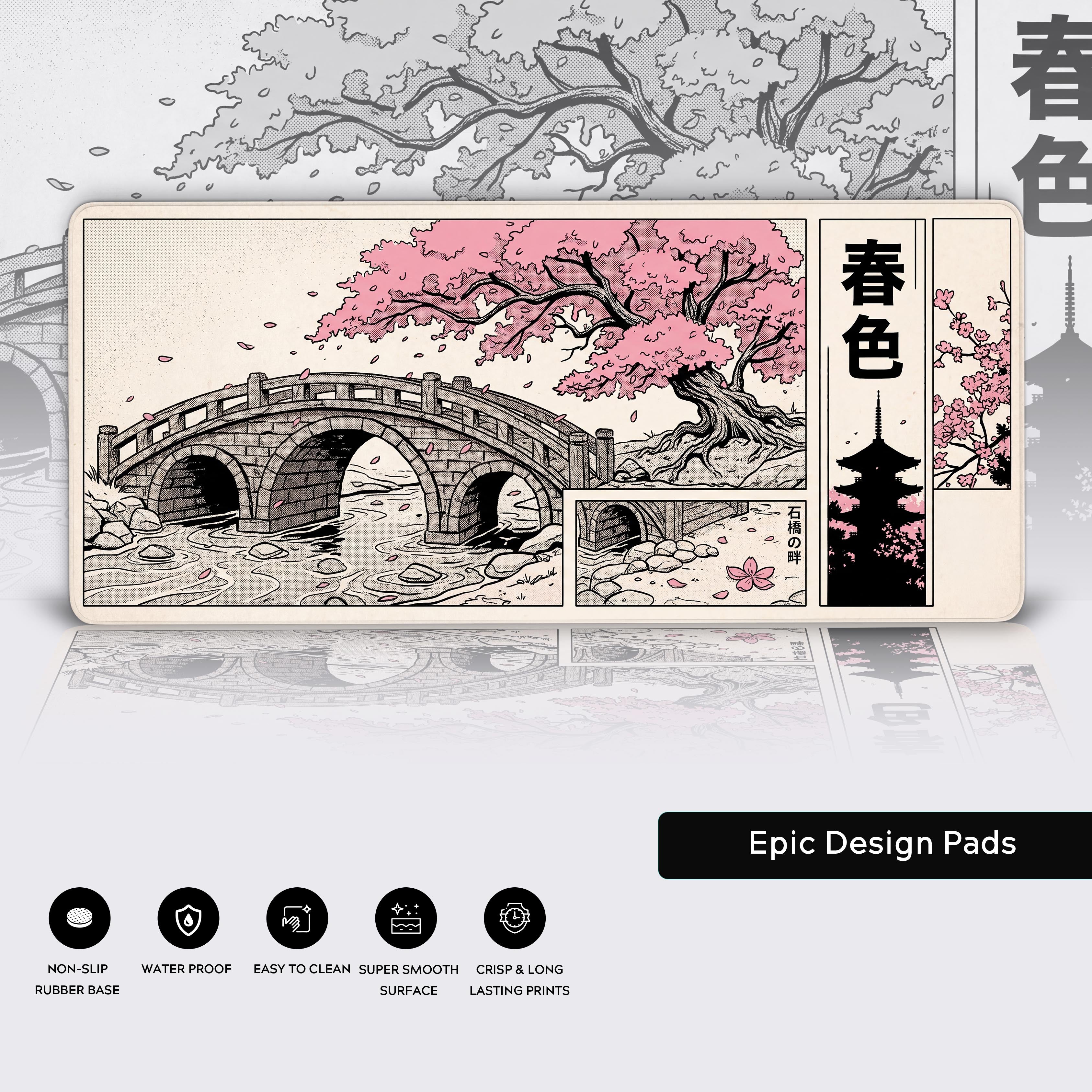 Sakura Comic Panels – Japanese Art Gaming Desk Mat, XL Manga Mouse