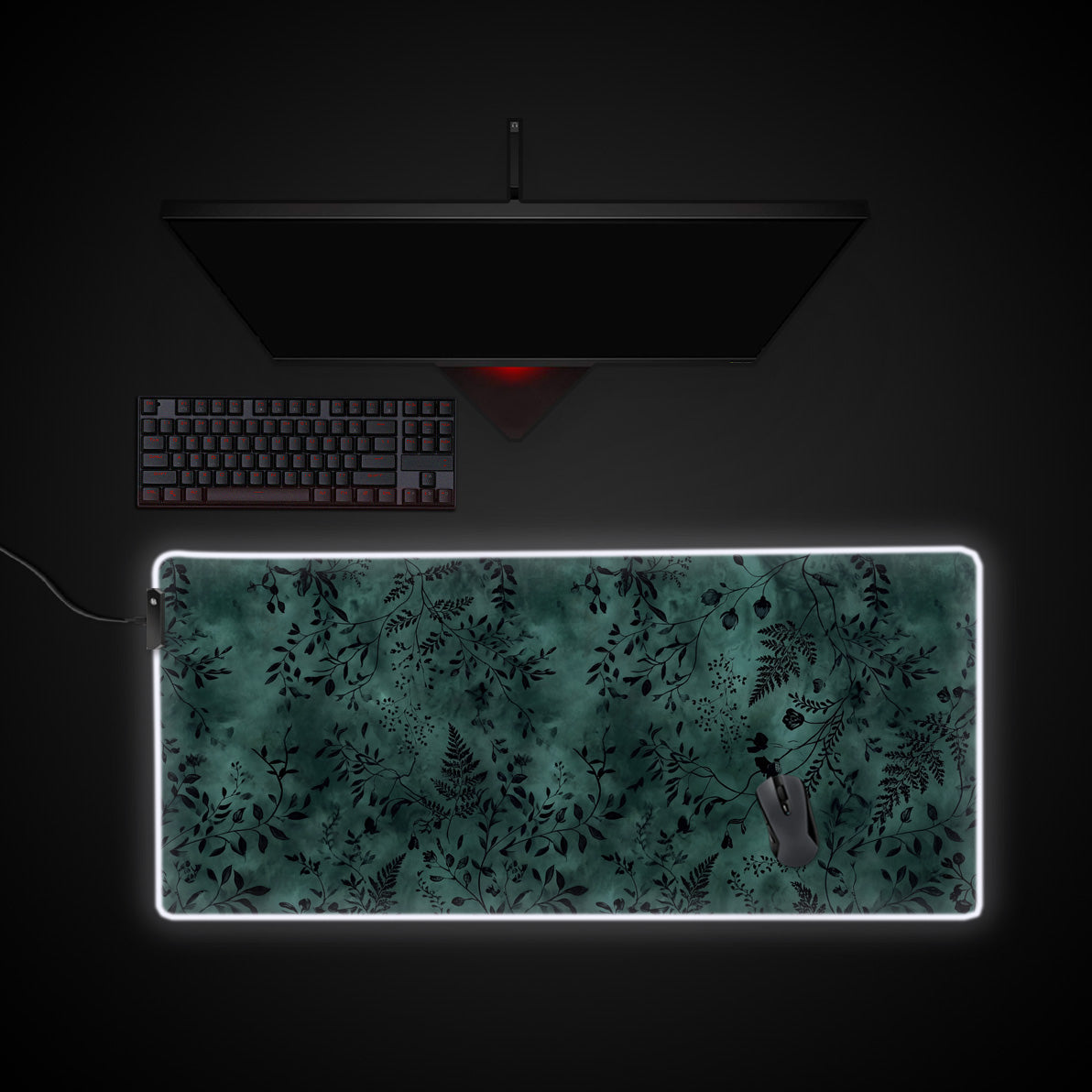 Midnight Botanicals desk mat with RGB edge lighting