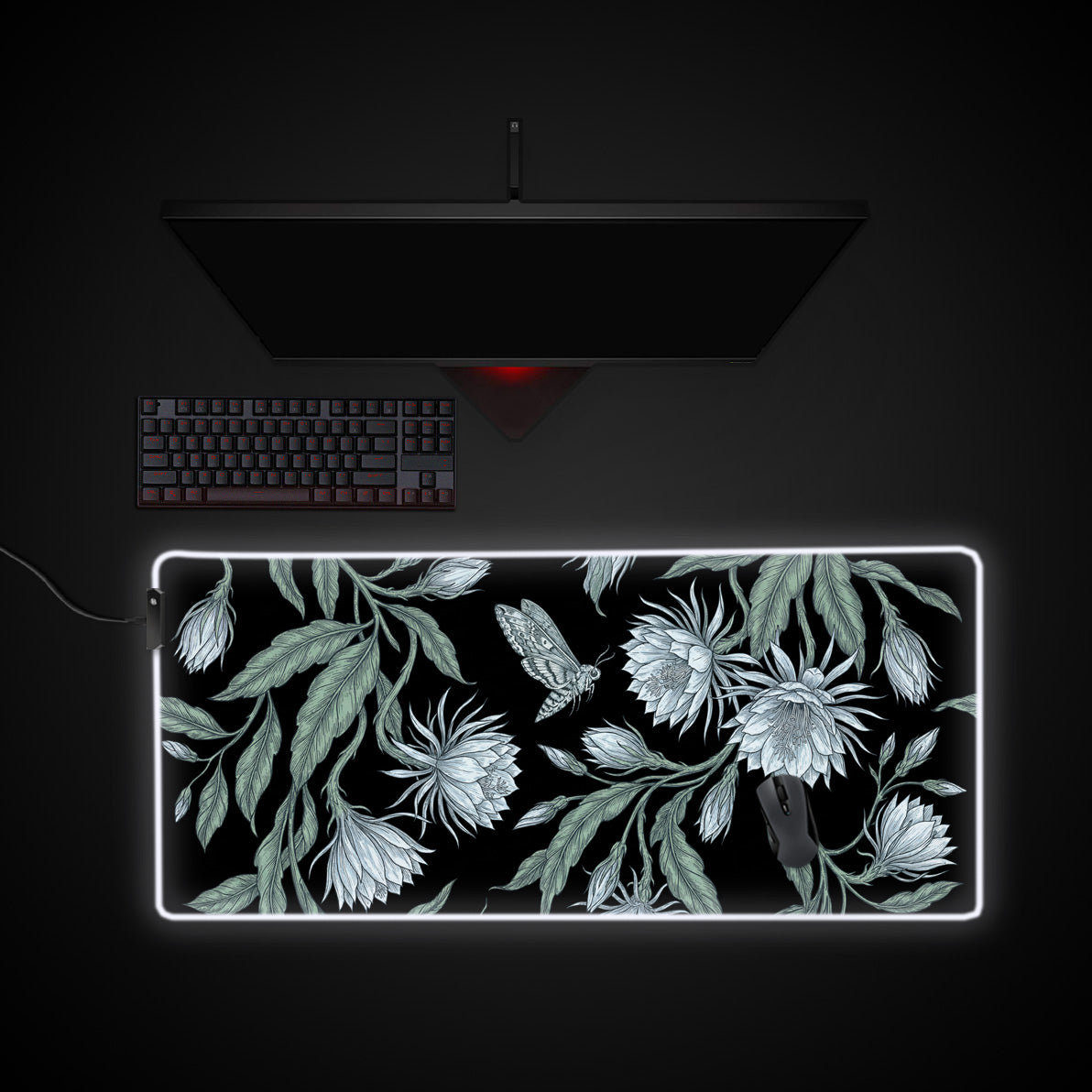 Midnight Bloom desk mat with RGB edge lighting