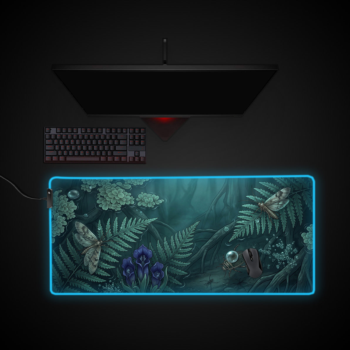 Midnight Ferns desk mat with RGB edge lighting