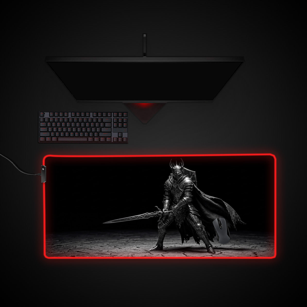 Shadow Knight desk mat with RGB edge lighting
