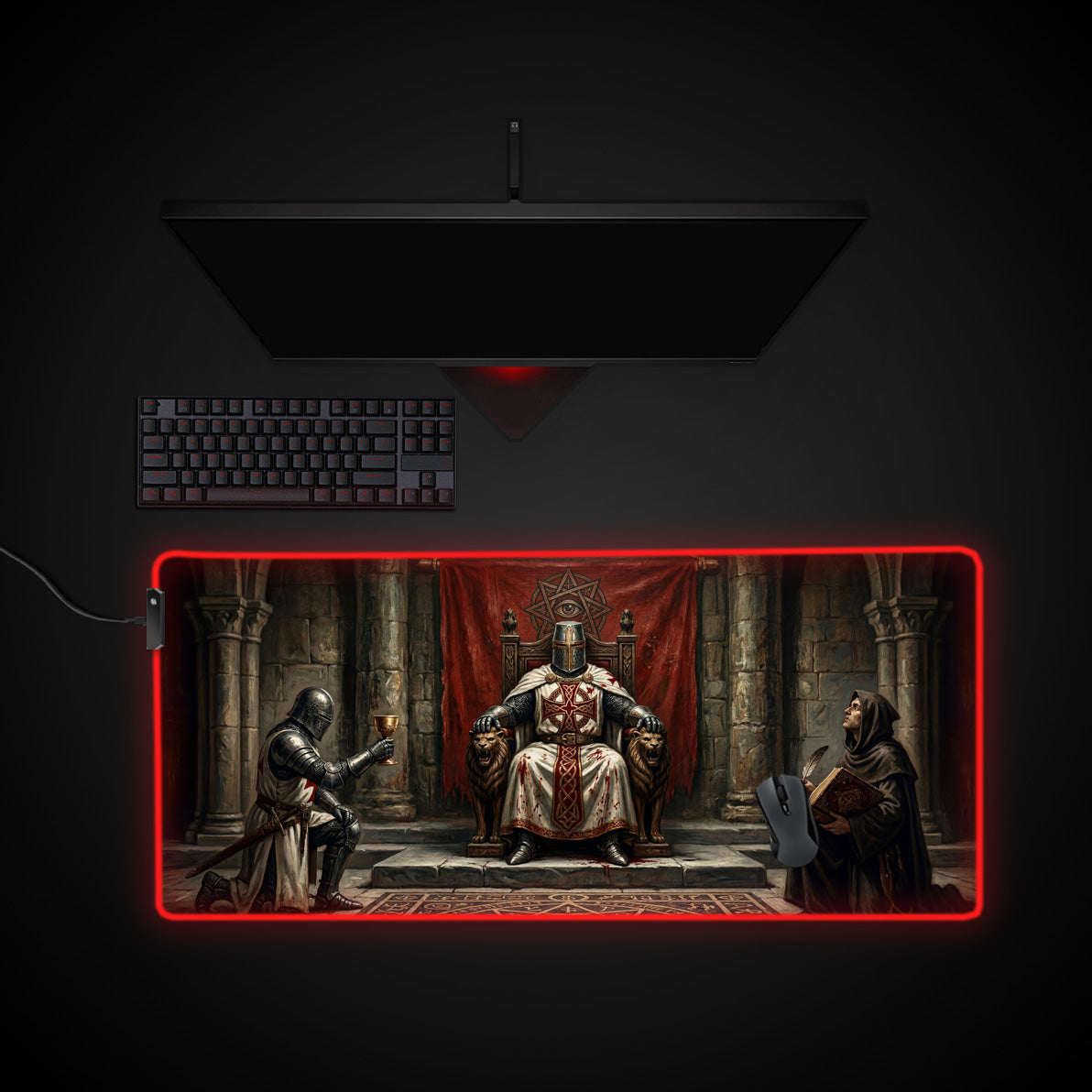 Templar Throne desk mat with RGB edge lighting