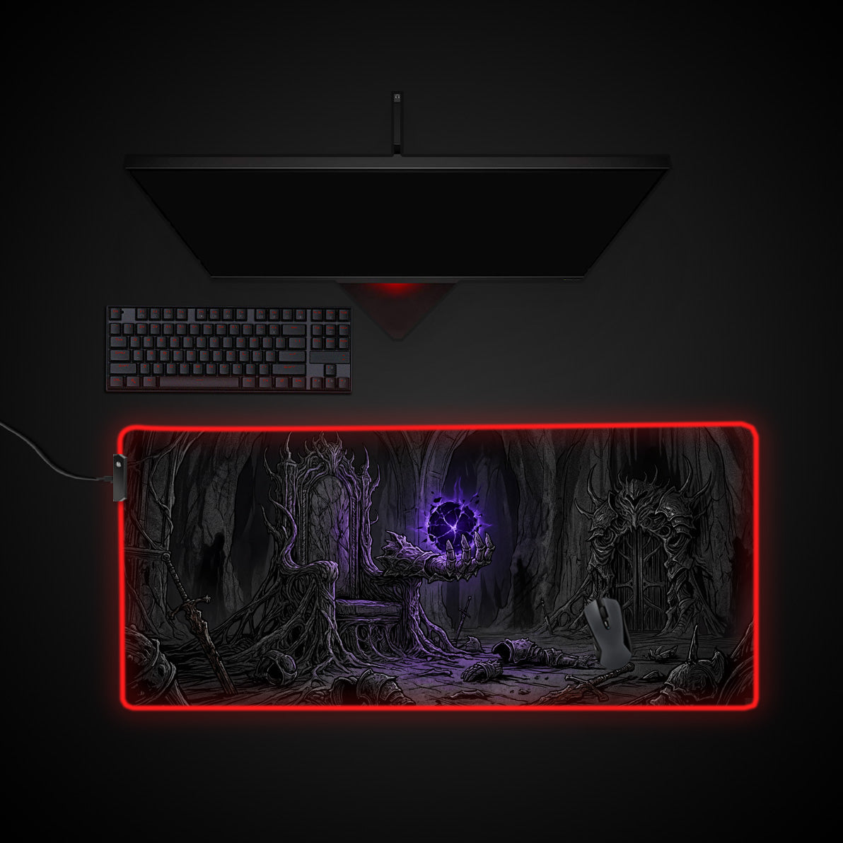 Necromancer's Throne desk mat with RGB edge lighting