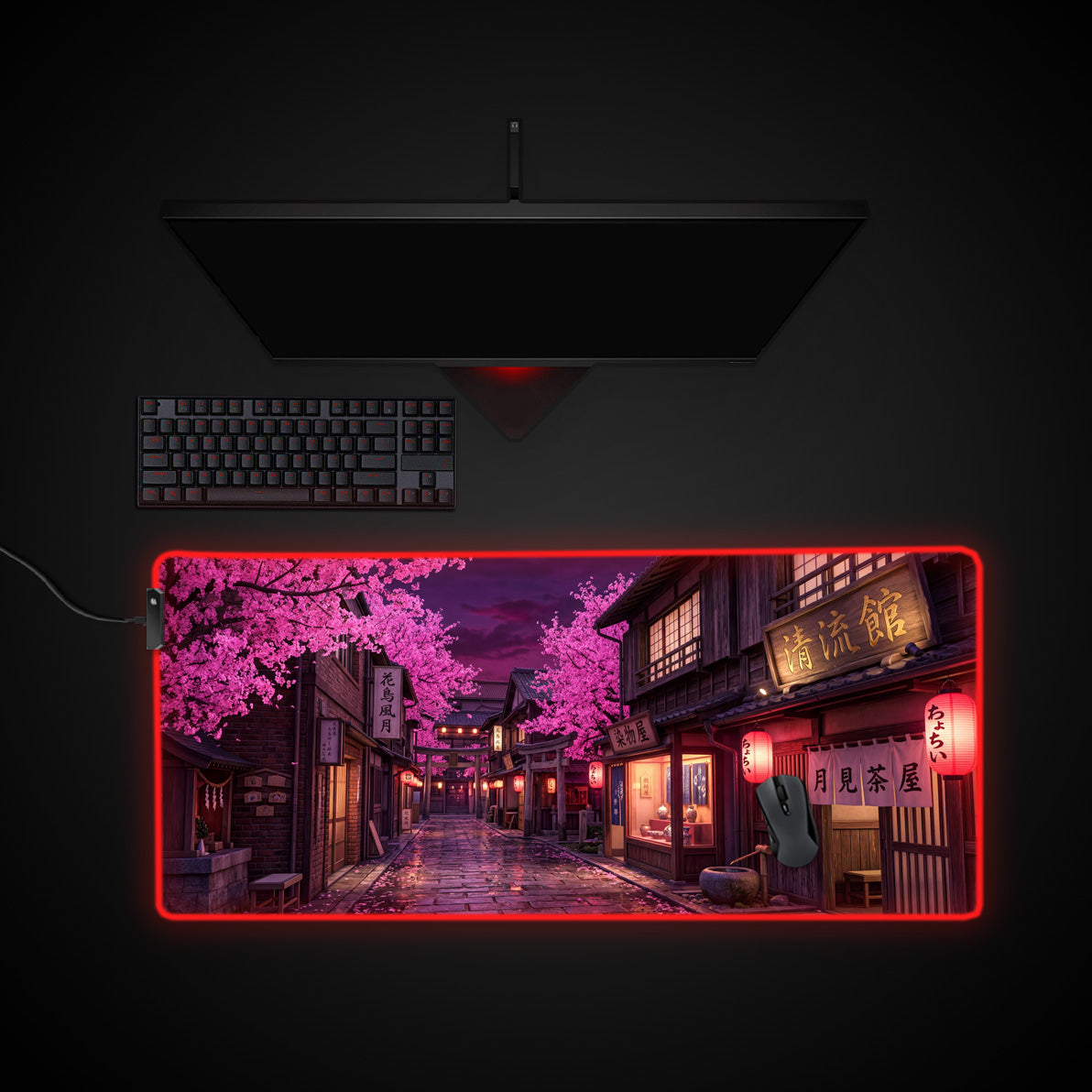 Kyoto Nights desk mat with RGB edge lighting