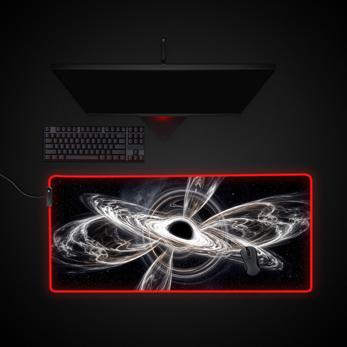 Cosmic Singularity desk mat with RGB edge lighting