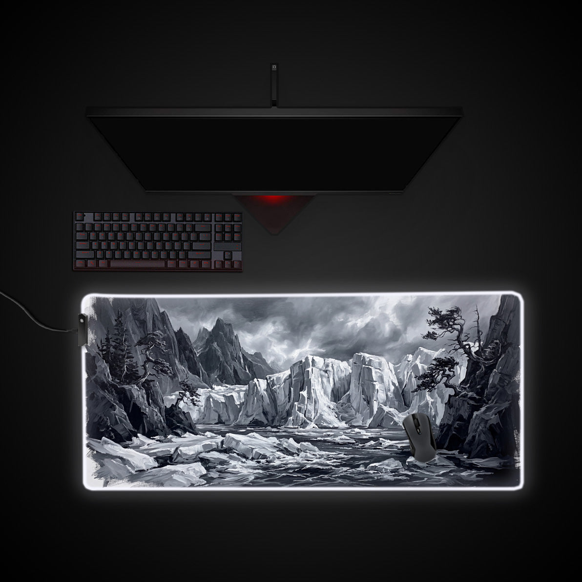 Glacial Fjord desk mat with RGB edge lighting