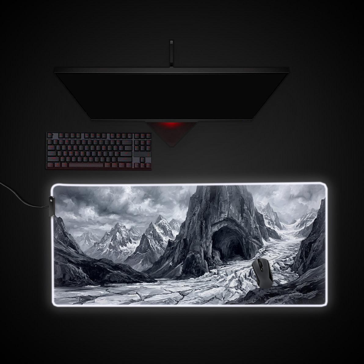 Glacial Cavern desk mat with RGB edge lighting