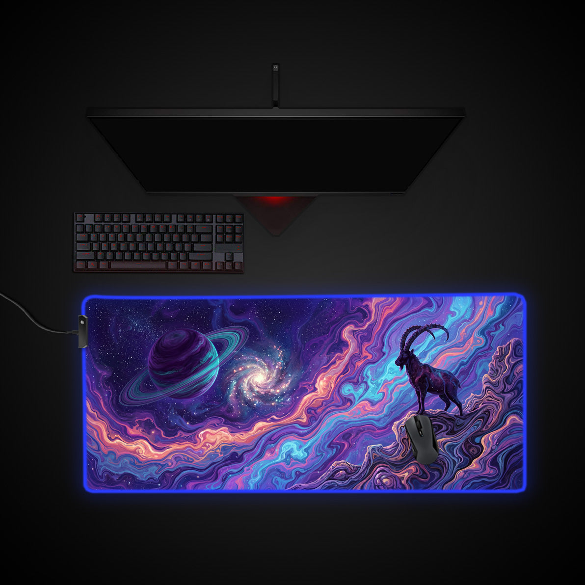 Galactic Ibex desk mat with RGB edge lighting