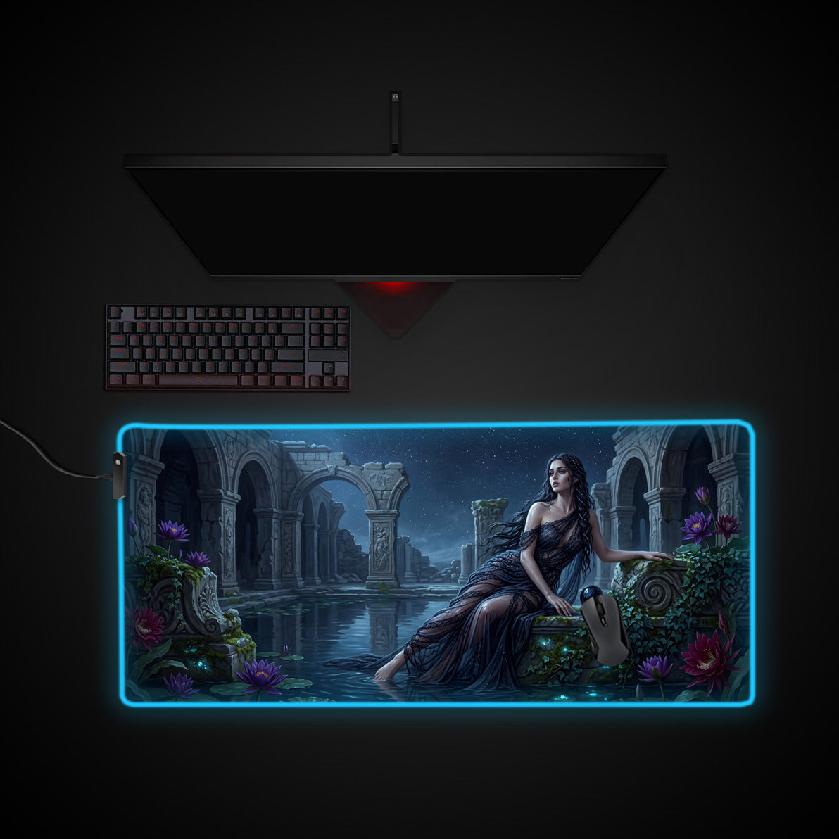 Midnight Enchantress desk mat with RGB edge lighting