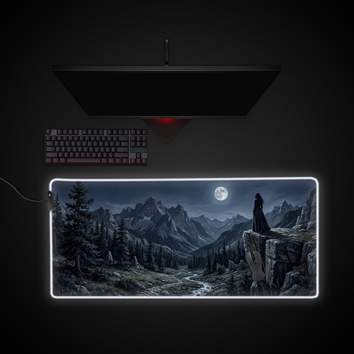 Moonlit Solitude desk mat with RGB edge lighting