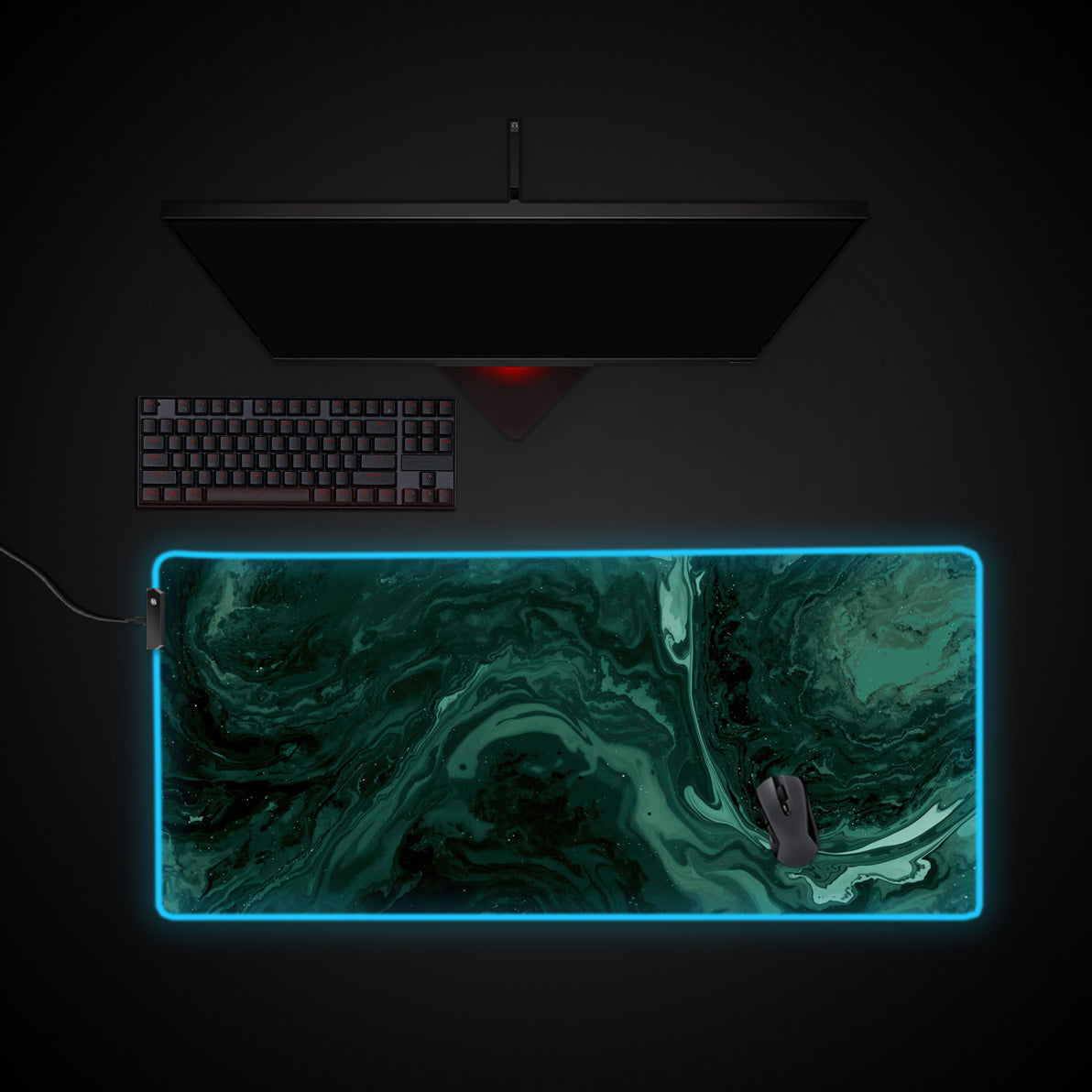 Emerald Abyss desk mat with RGB edge lighting
