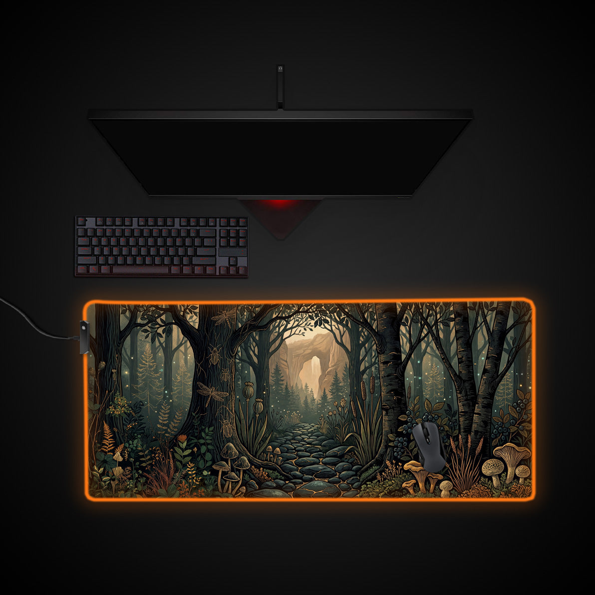 Enchanted Forest desk mat with RGB edge lighting