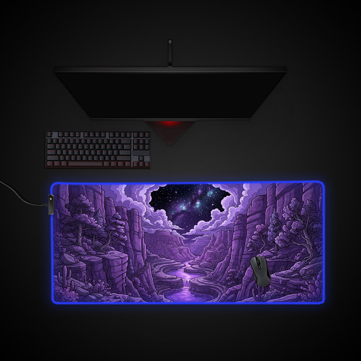 Midnight Canyon desk mat with RGB edge lighting