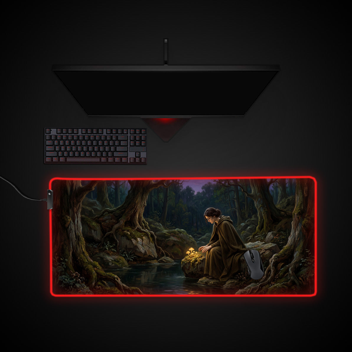 Enchanted Grove desk mat with RGB edge lighting