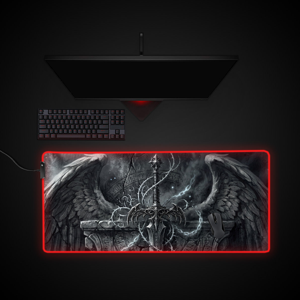 Gothic Blade desk mat with RGB edge lighting