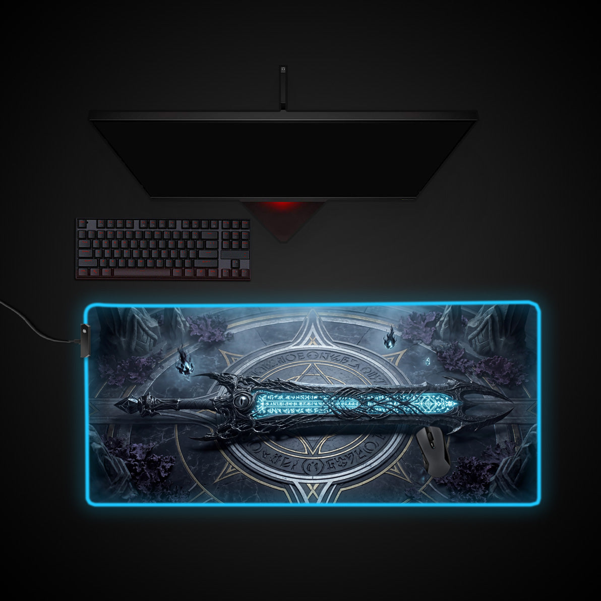 Arcane Blade desk mat with RGB edge lighting