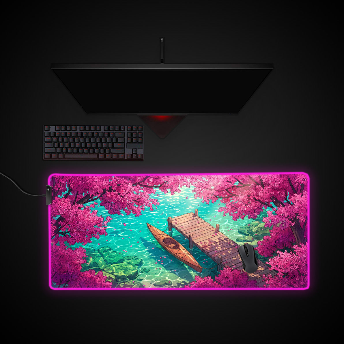 Sakura Cove desk mat with RGB edge lighting