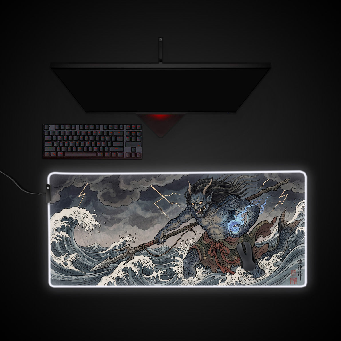 Storm Oni desk mat with RGB edge lighting