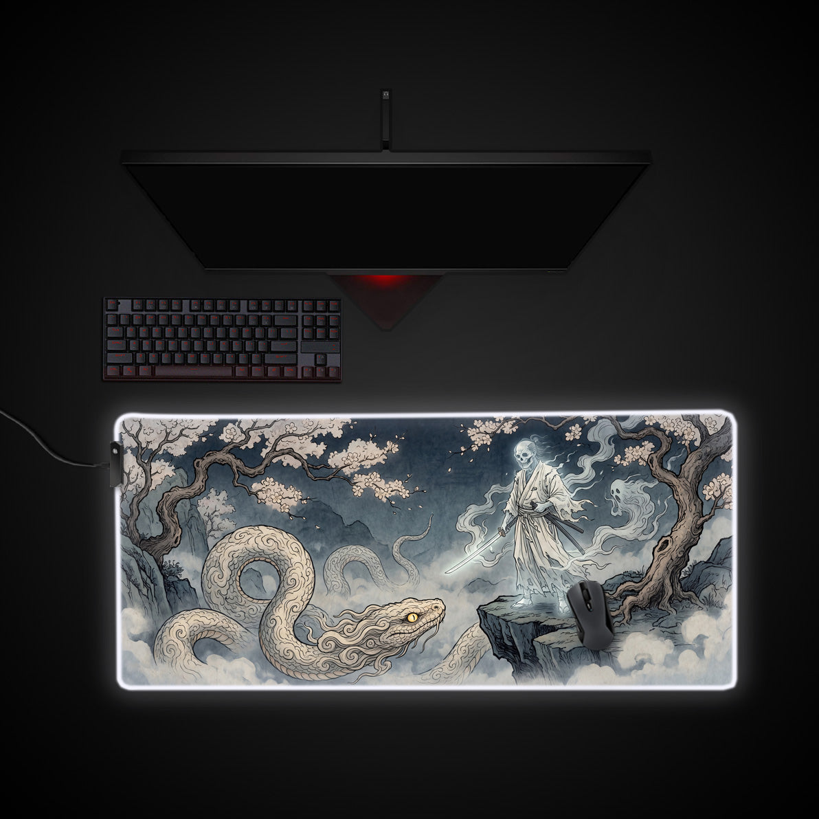Samurai Serpent desk mat with RGB edge lighting