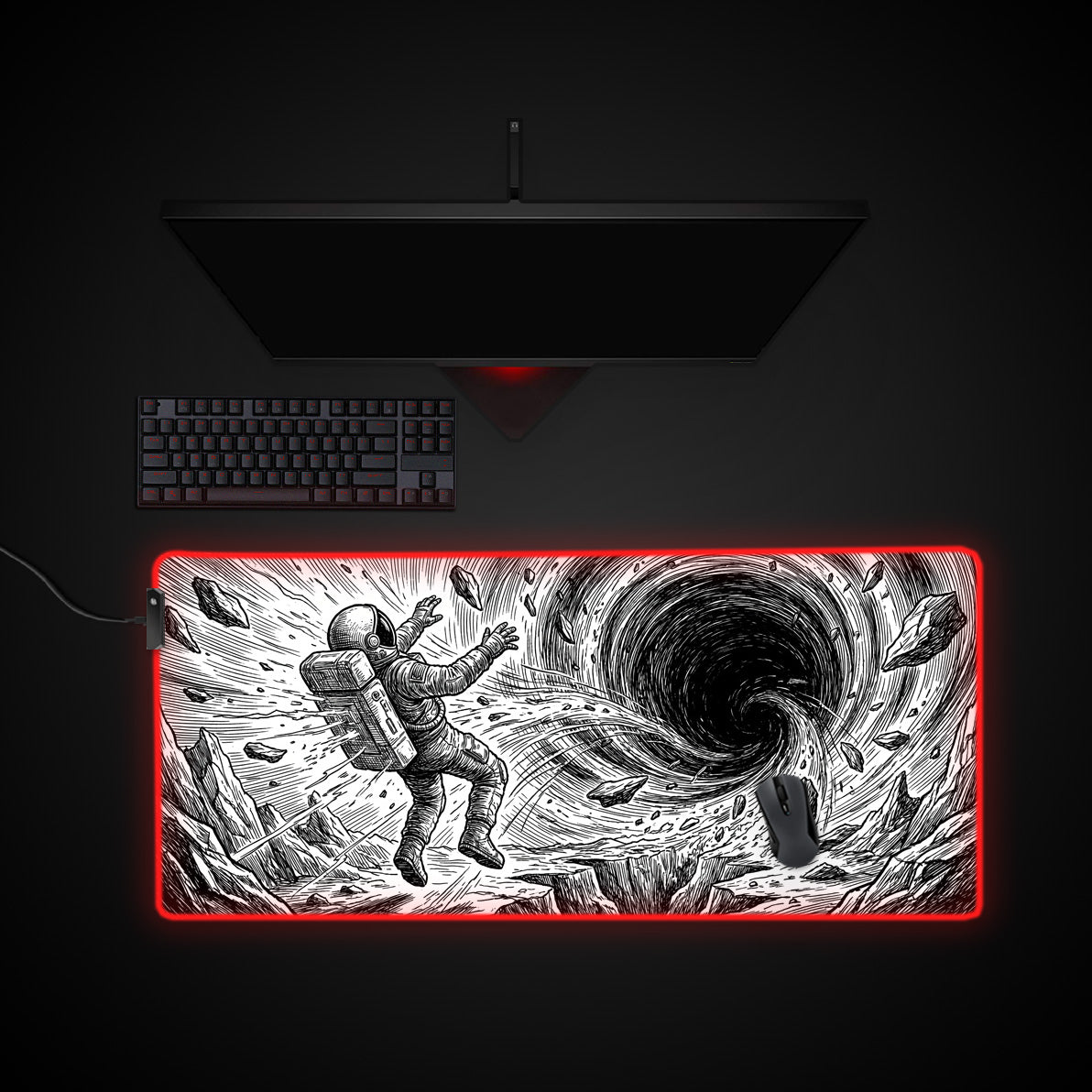 Void Astronaut desk mat with RGB edge lighting