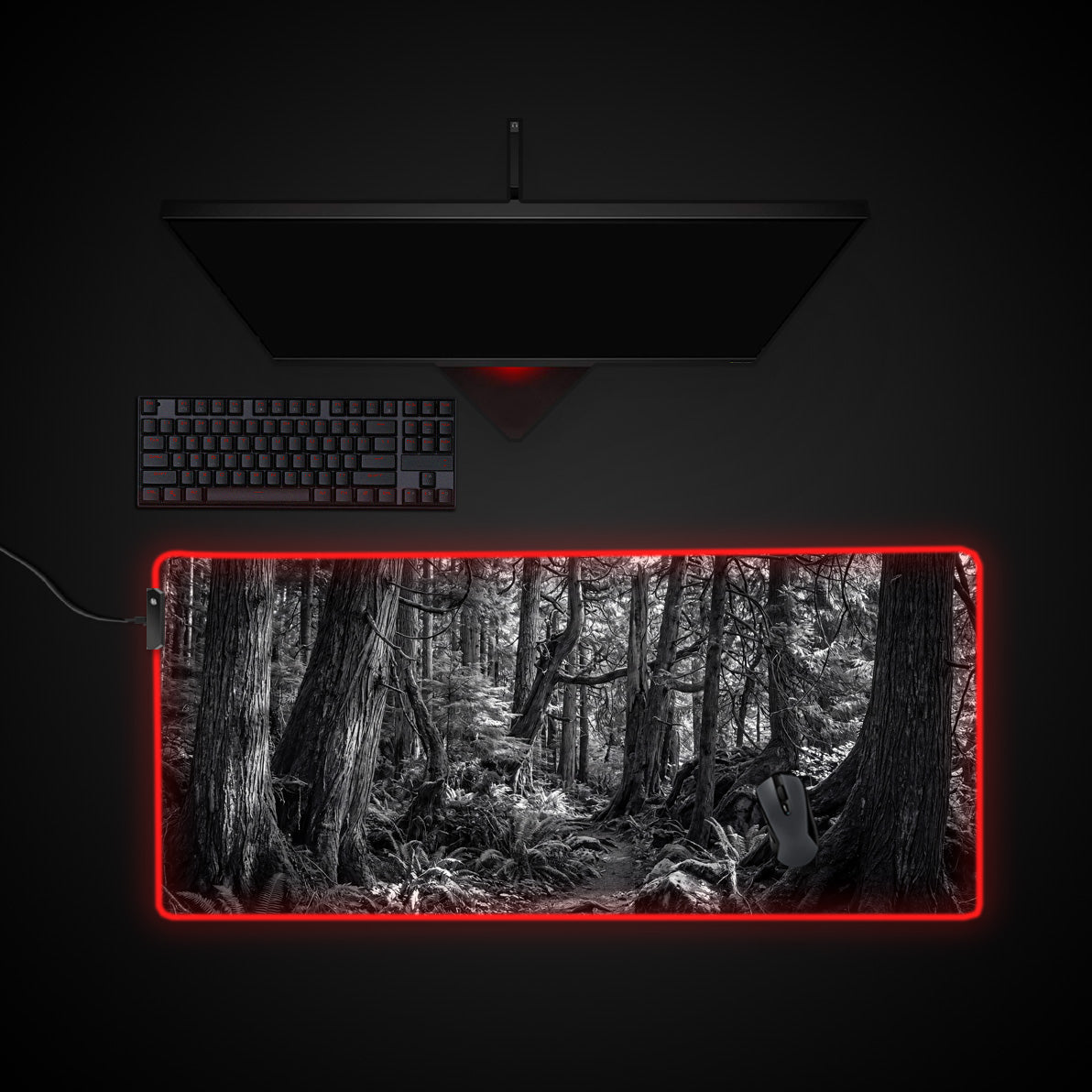 Monochrome Forest desk mat with RGB edge lighting