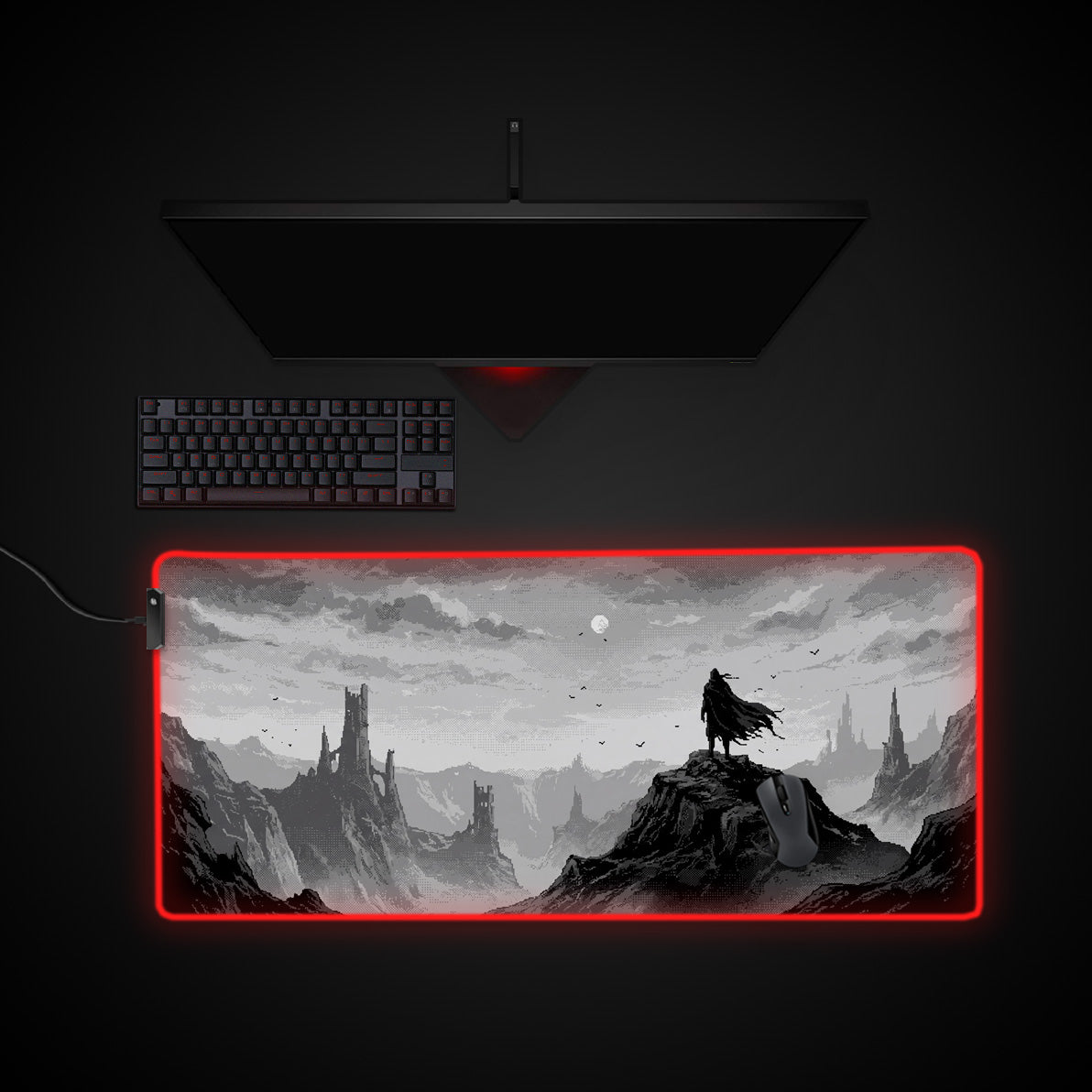 Pixel Wanderer desk mat with RGB edge lighting