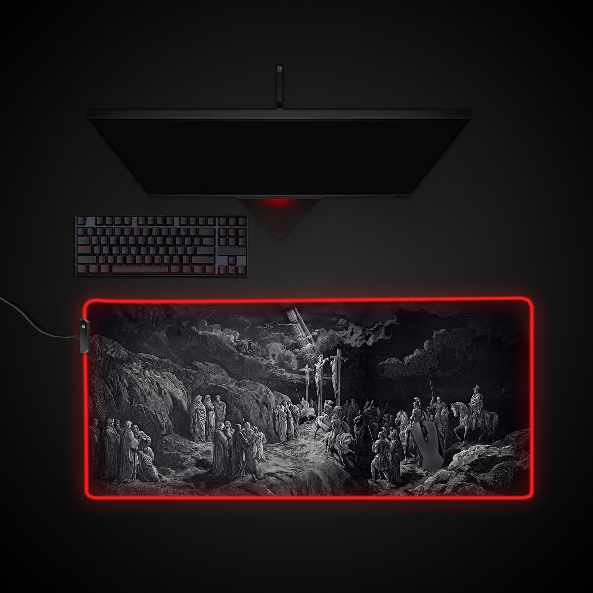 The Crucifixion desk mat with RGB edge lighting