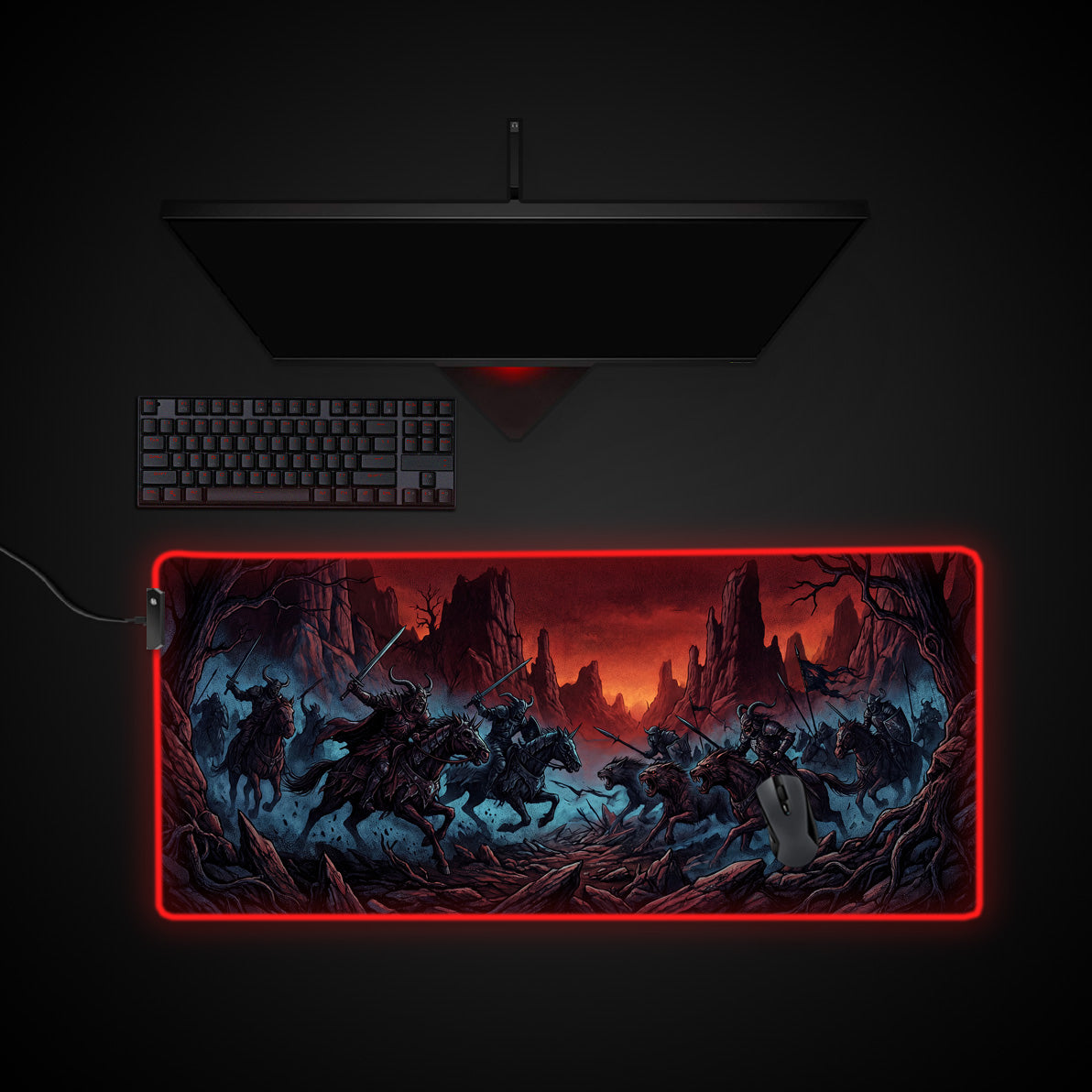 Infernal Charge desk mat with RGB edge lighting