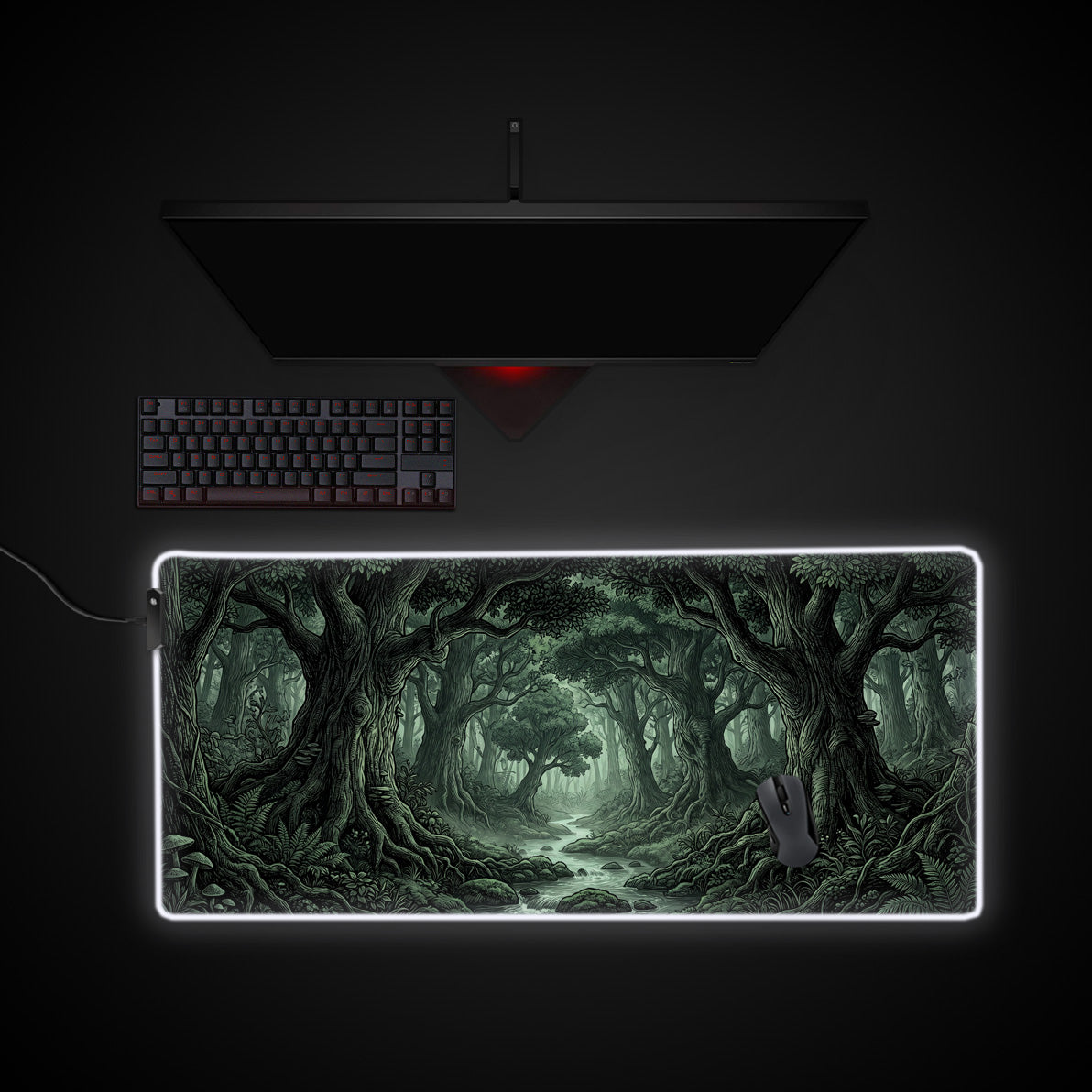 Ancient Forest desk mat with RGB edge lighting