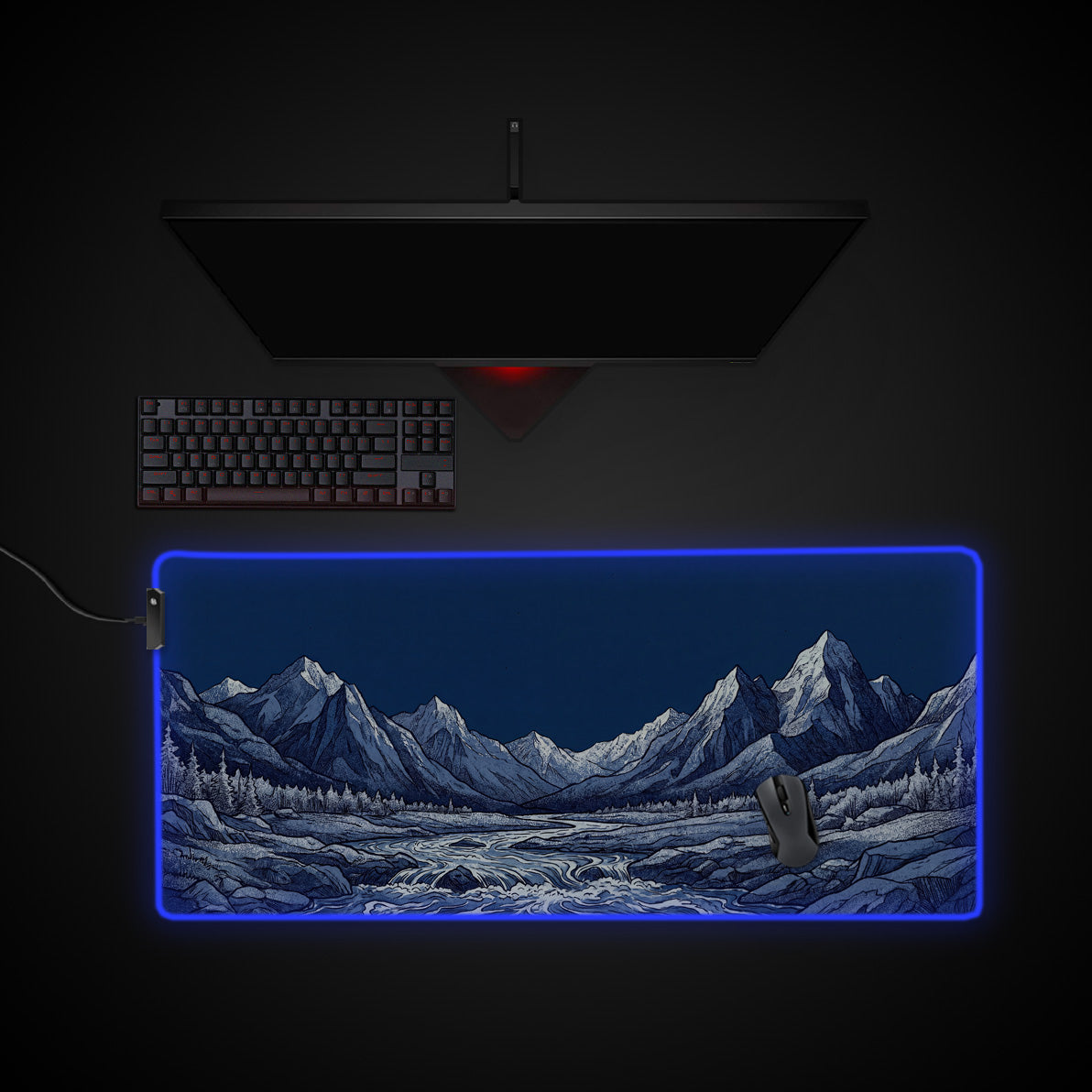 Midnight Peaks desk mat with RGB edge lighting