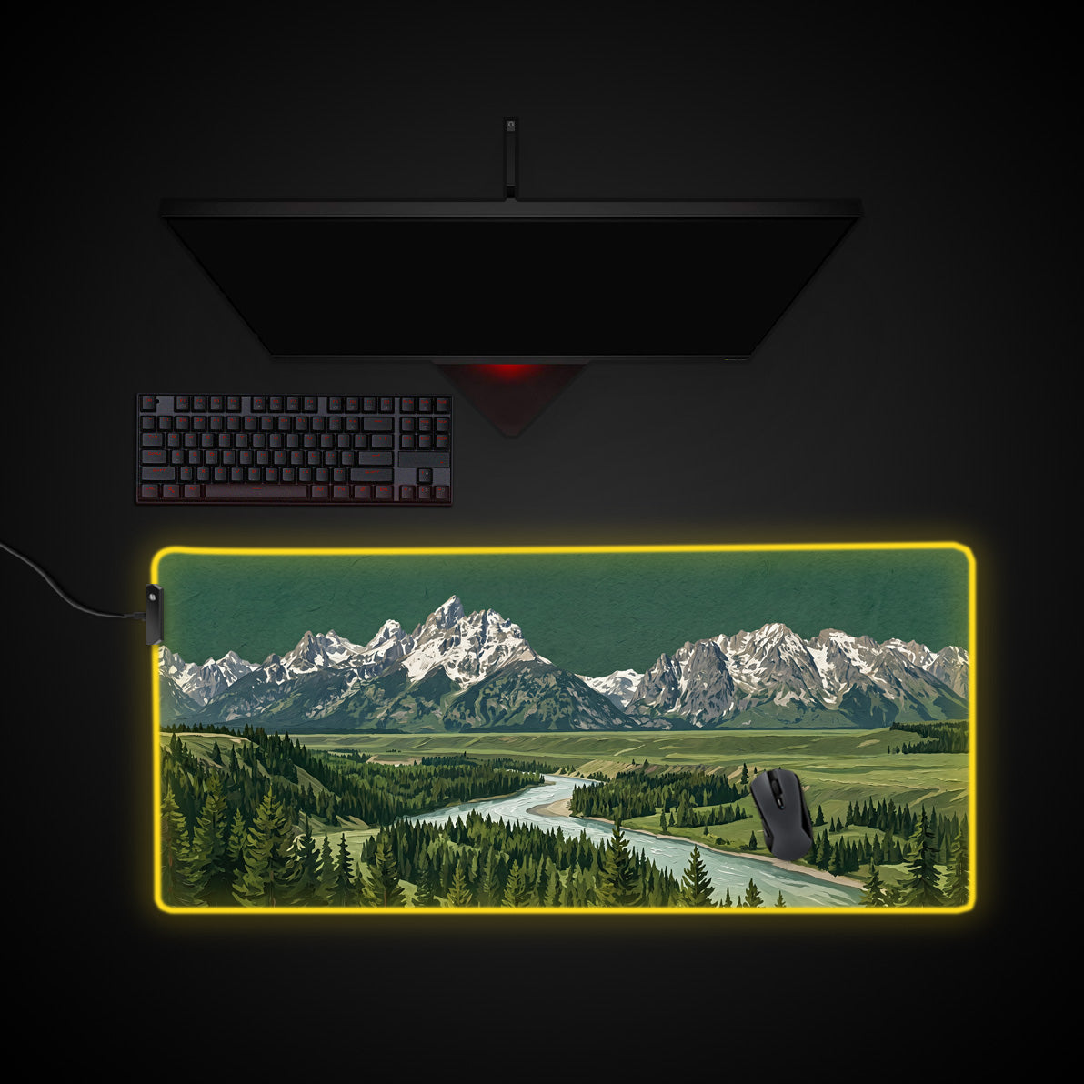 Grand Tetons desk mat with RGB edge lighting