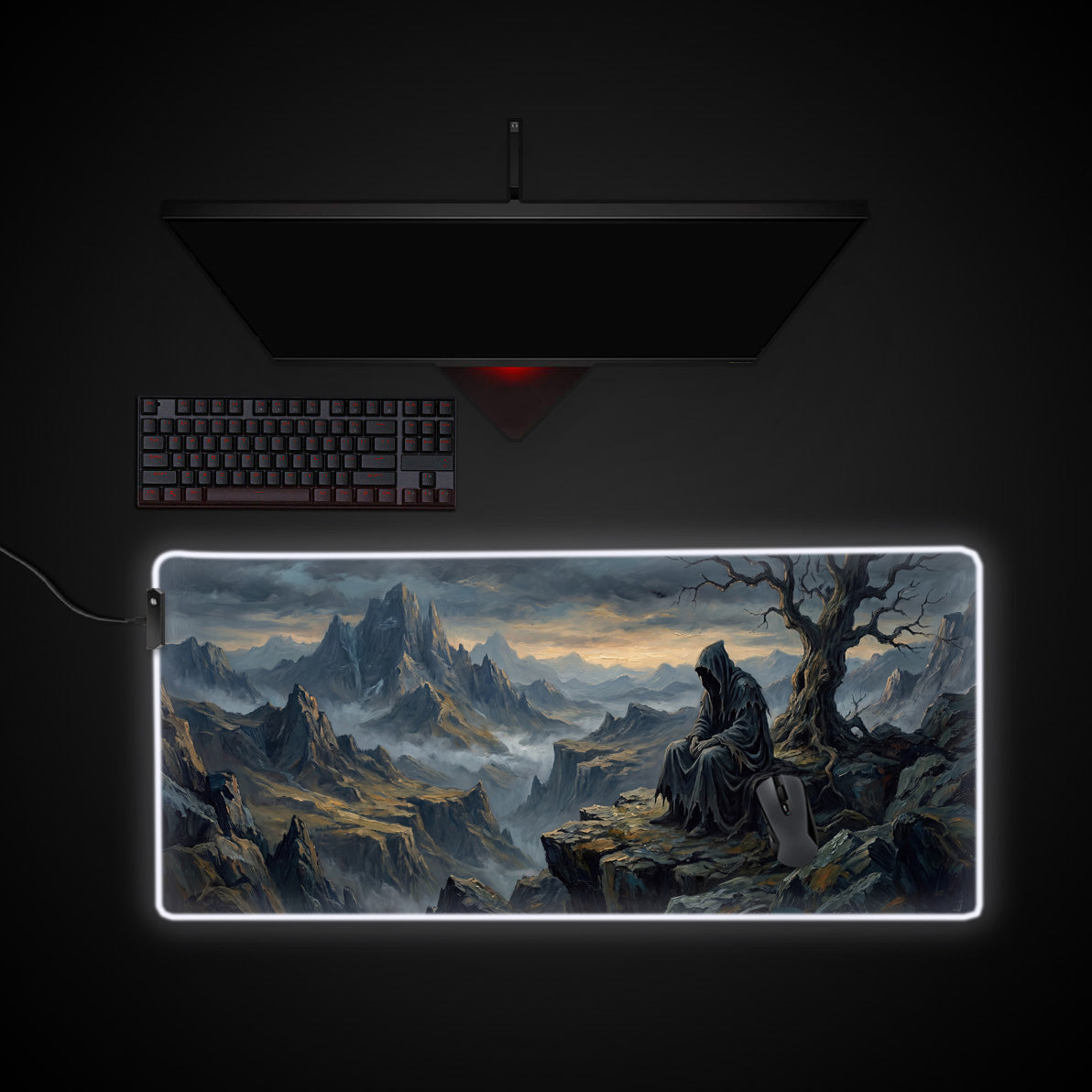 Abyssal Watcher desk mat with RGB edge lighting