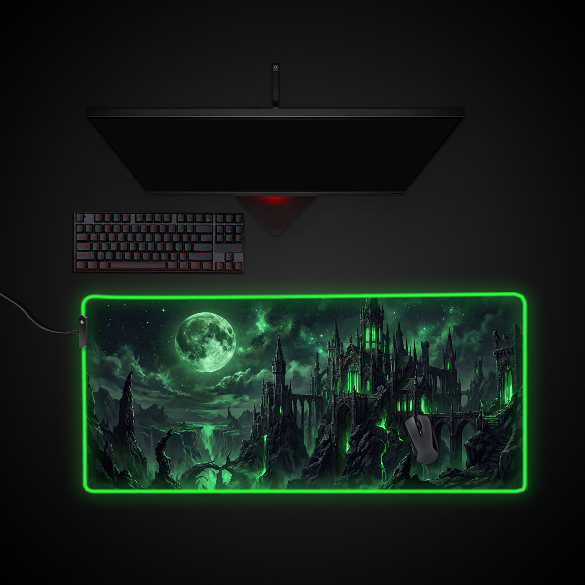 Emerald Citadel desk mat with RGB edge lighting