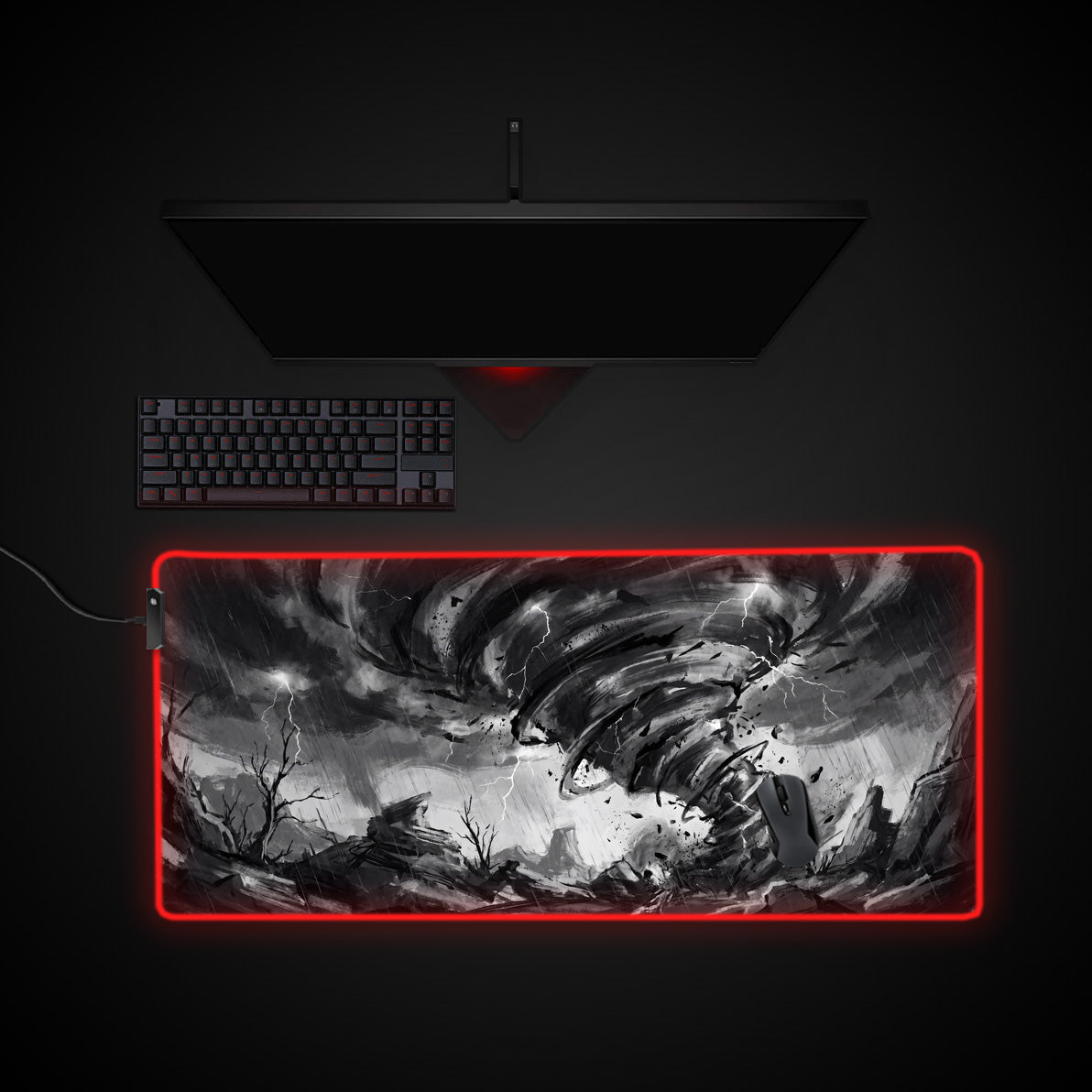 Monochrome Twister desk mat with RGB edge lighting