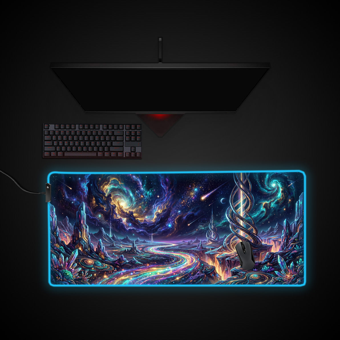 Astral Genesis desk mat with RGB edge lighting